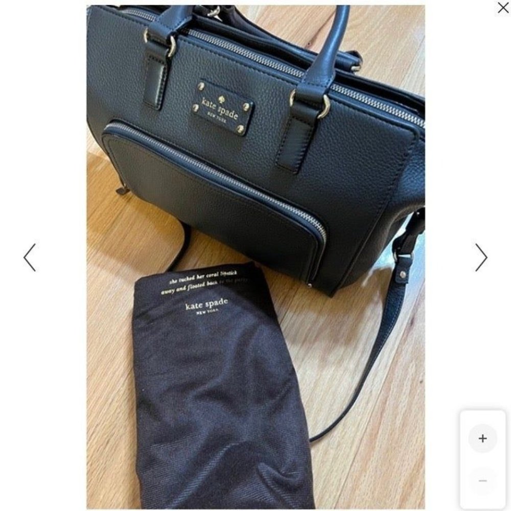 Kate Spade Sz Medium Navy Satchel W/ Shoulder Strap Pebbled Leather - Picture 8 of 11